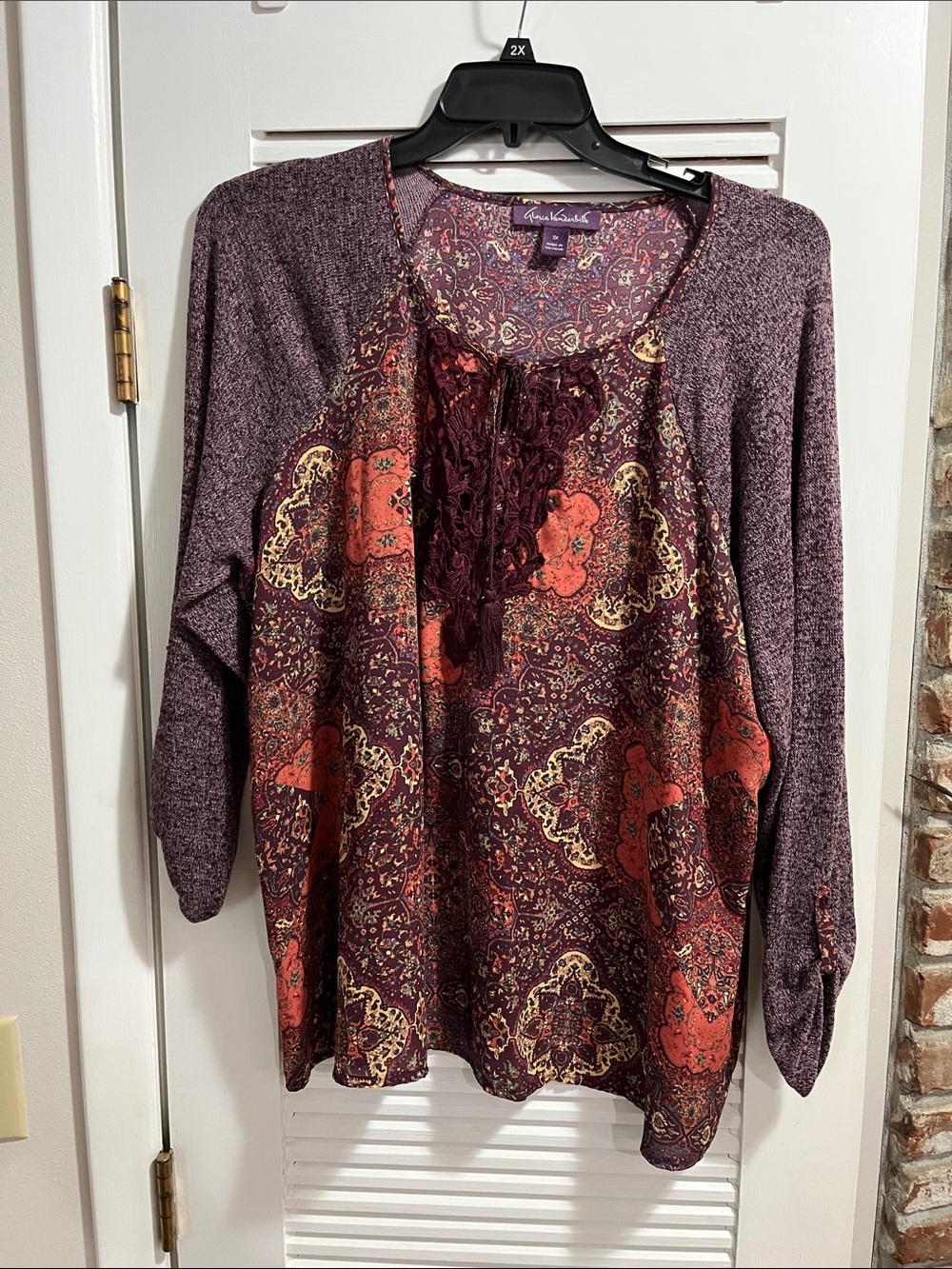 Gloria Vanderbilt Burgundy Paisley Print Long Sleeve Blouse